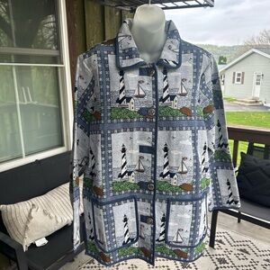 Vintage Nautical Themed Jacket with Lighthouse Print